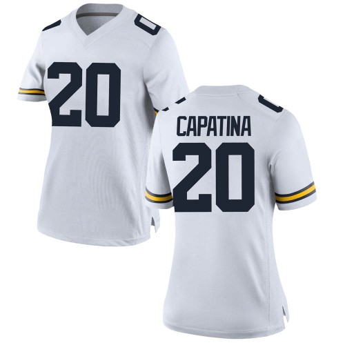 Nicholas Capatina Michigan Wolverines Women's NCAA #20 White Replica Brand Jordan College Stitched Football Jersey NWD6754TY